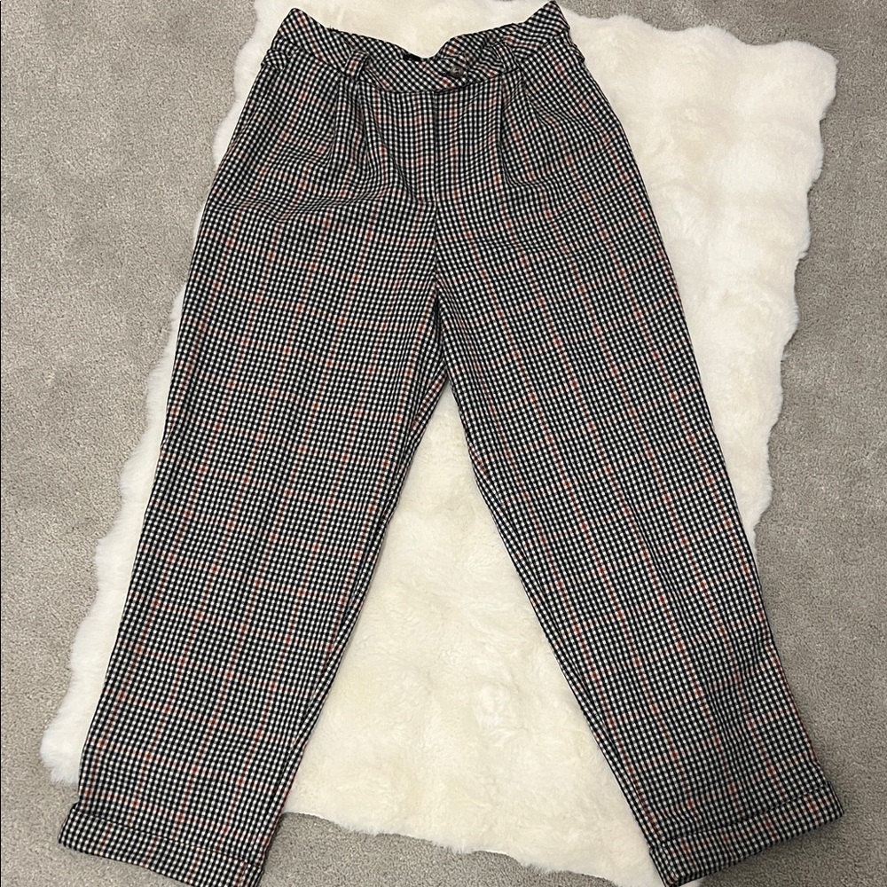 Topshop Women's Houndstooth Pants - Black and Beige